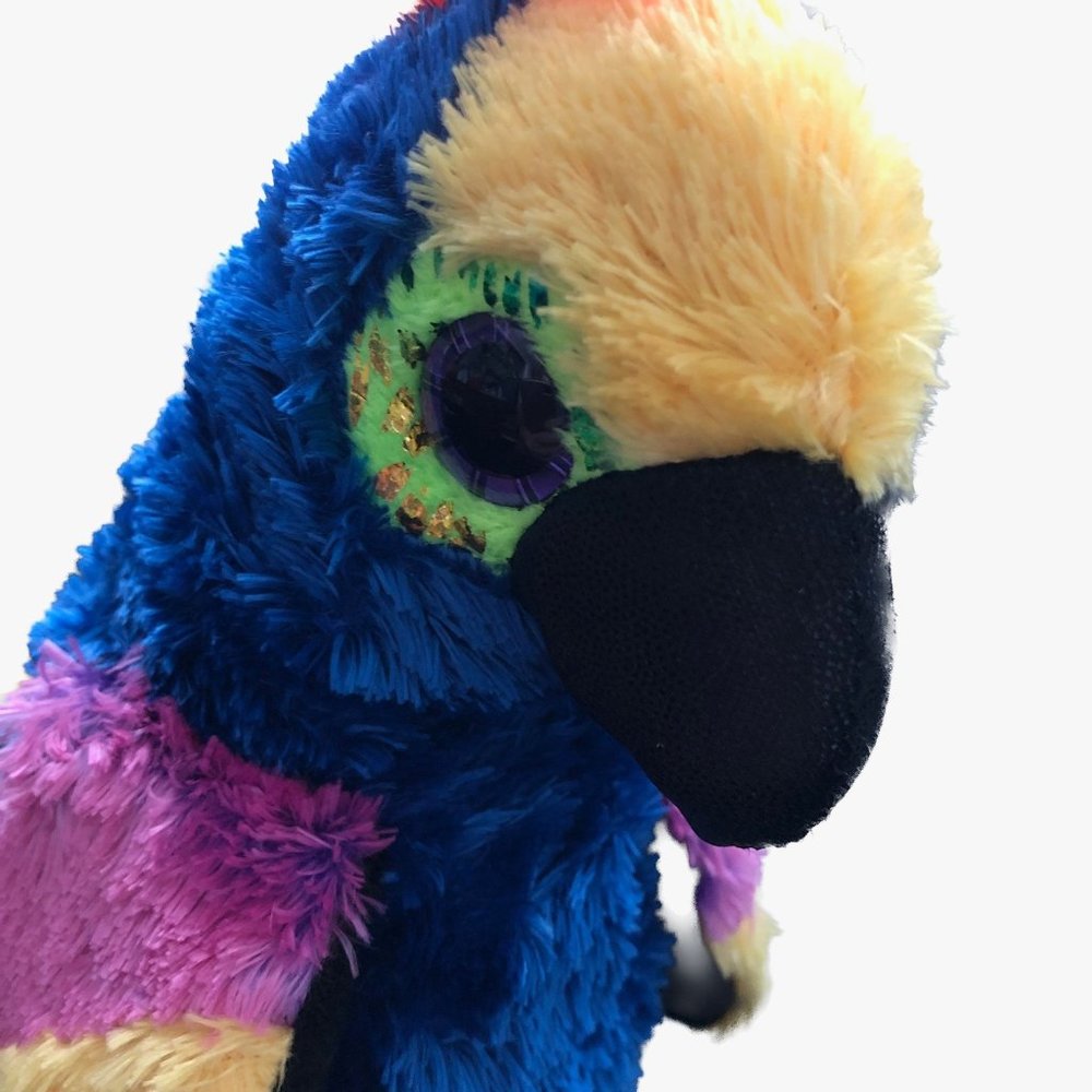 Ty Beanie Boo "Wynnie" the Colorful Parrot Plush 2017 Big Purple Eyes Multi-colo